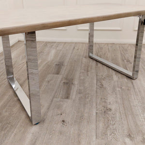 Freya 1.8m Dining Table in Solid Light Pine Wood with Chrome Metal Legs