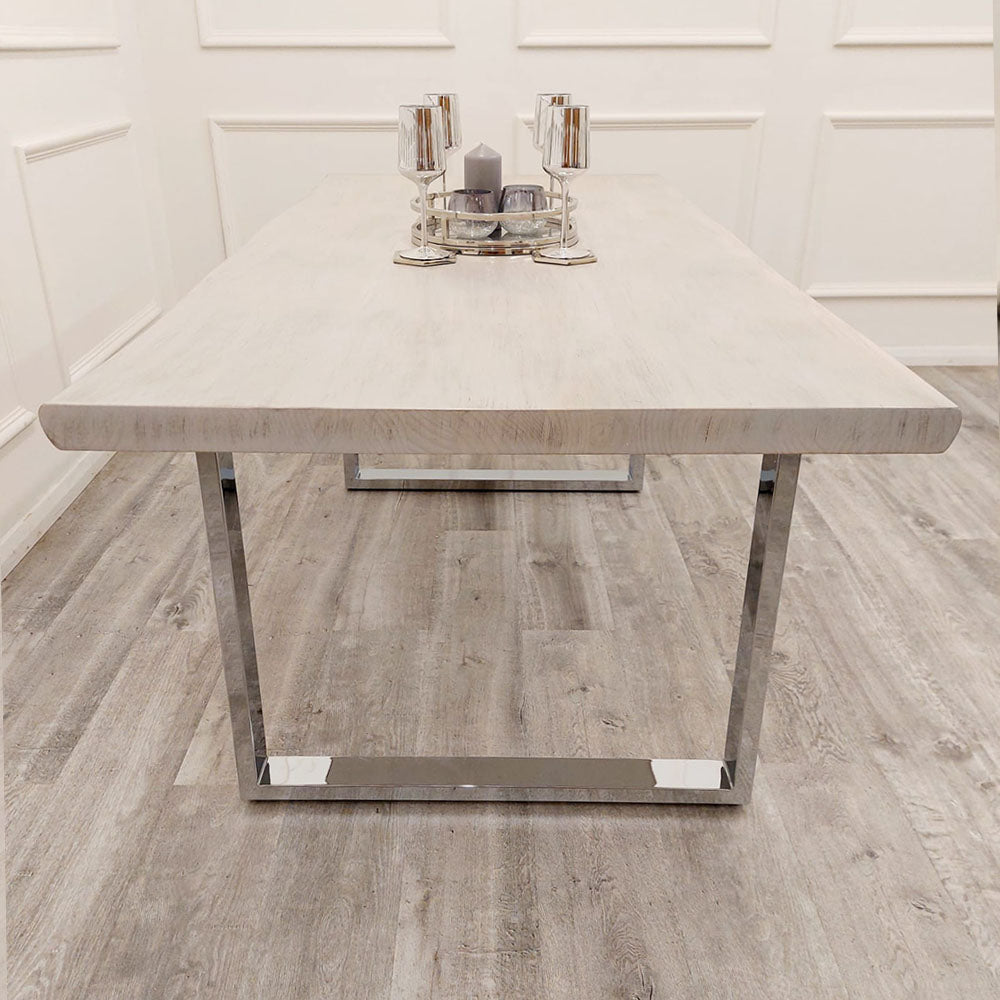 Freya 1.8m Dining Table in Solid Light Pine Wood with Chrome Metal Legs