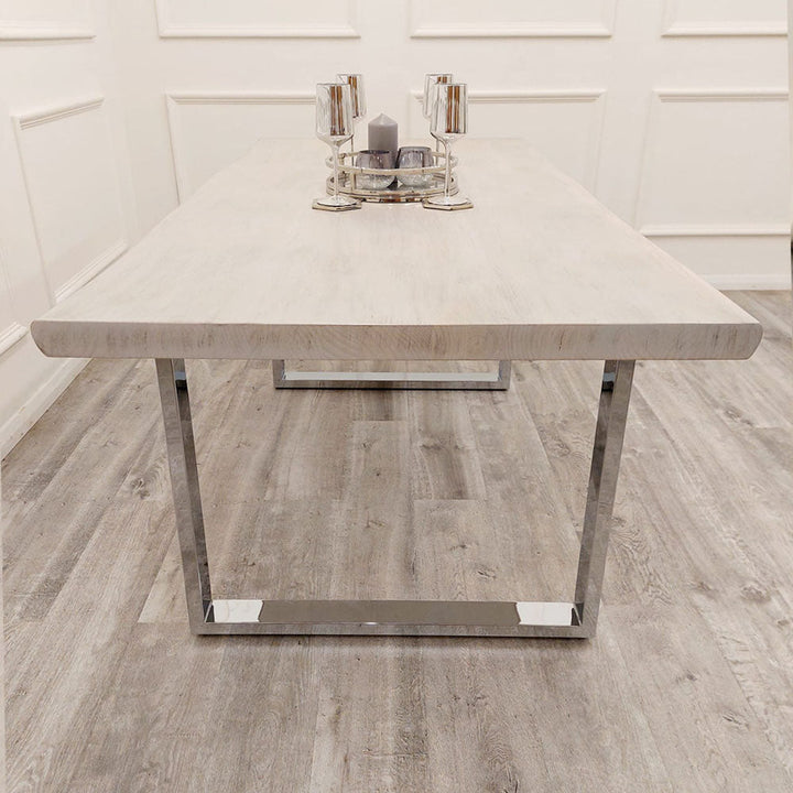 Freya 1.8m Dining Table in Solid Light Pine Wood with Chrome Metal Legs