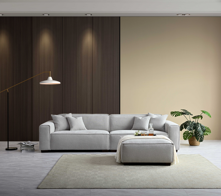 Aluxo Dakota 4 Seater Sofa with Chaise in Pebble Boucle