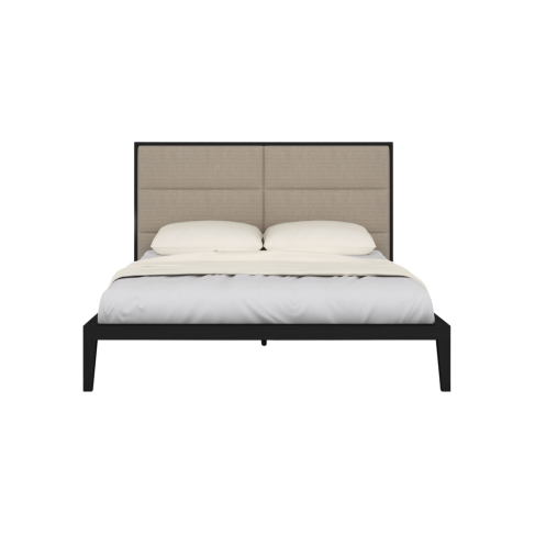 Orchid Bed – Wenge Wooden Frame with Beige Upholstered Headboard