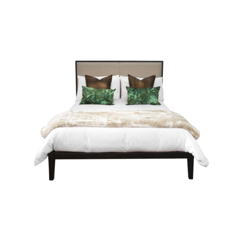Orchid Bed – Wenge Wooden Frame with Beige Upholstered Headboard