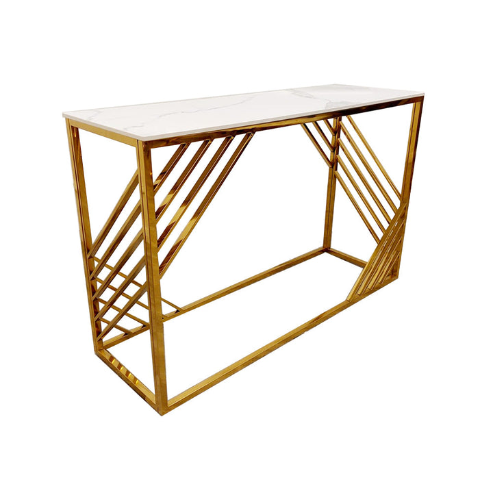 Azure Gold Console Table with Polar White Sintered Stone Top – Elegant Modern Luxury