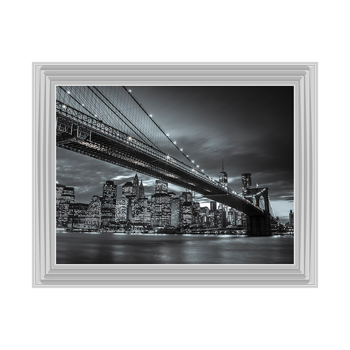 CY064 Brooklyn Bridge and lower Manhattan skyline at dusk