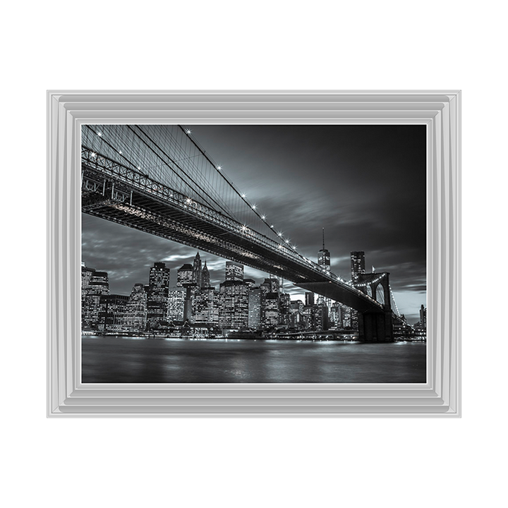 CY064 Brooklyn Bridge and lower Manhattan skyline at dusk