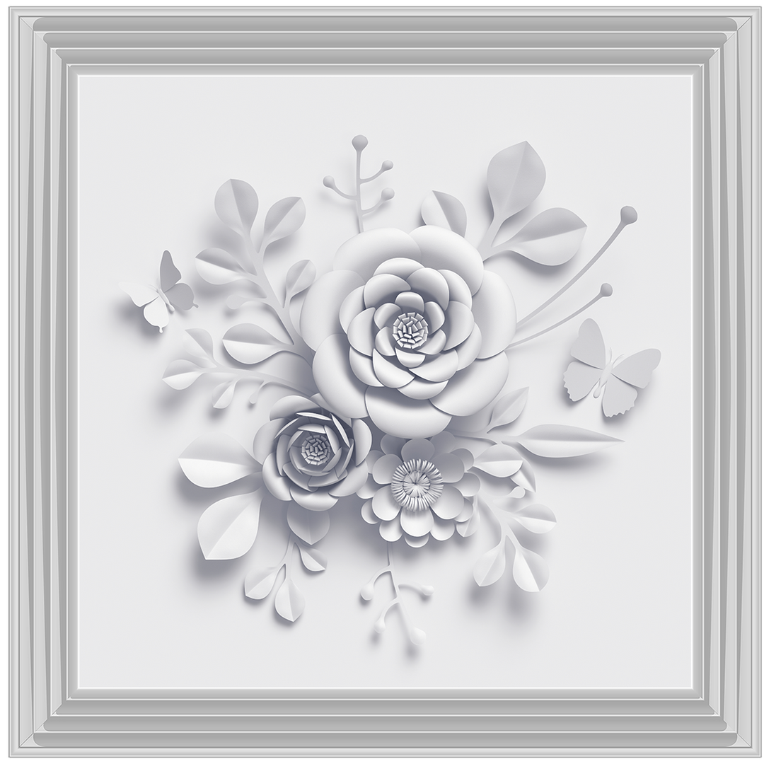 FL009 3D white paper flowers on white background