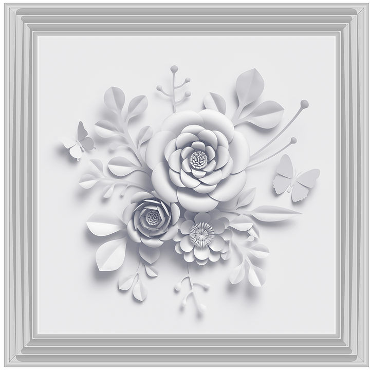 FL009 3D white paper flowers on white background