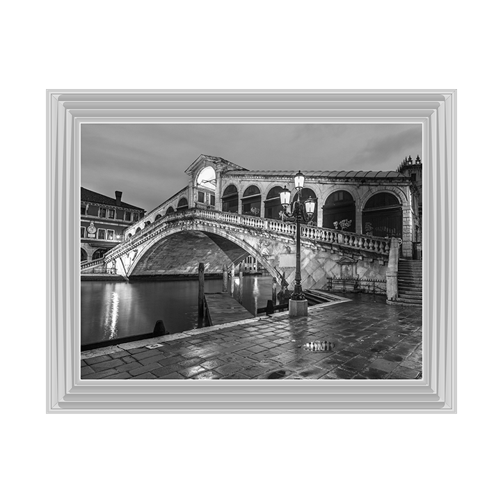 CY078 Rialto Bridge at night, Venice (Black and white)