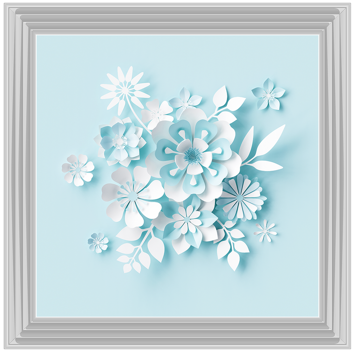 FL008 3D white paper flowers on blue background