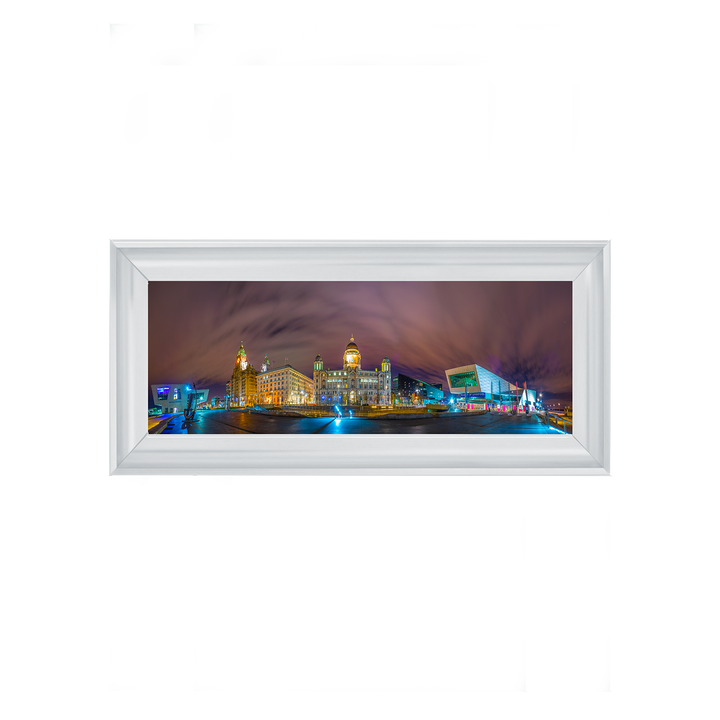 CY040 Night panorama of Three Graces and the museum of Liverpool