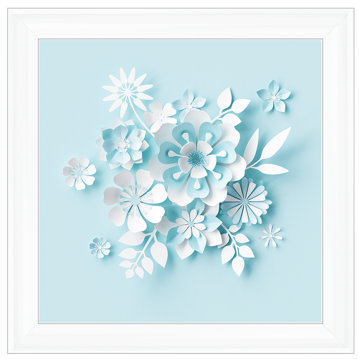 FL008 3D white paper flowers on blue background