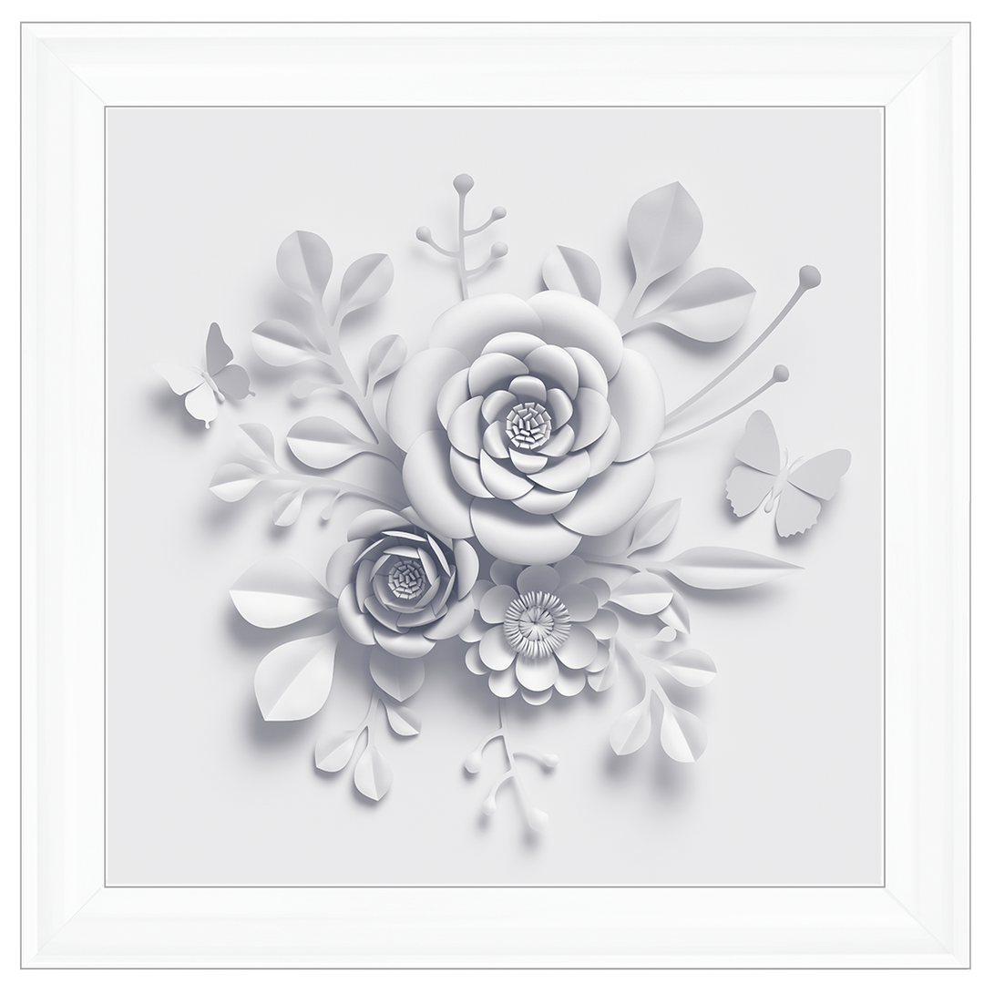 FL009 3D white paper flowers on white background