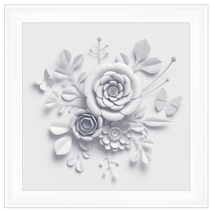FL009 3D white paper flowers on white background