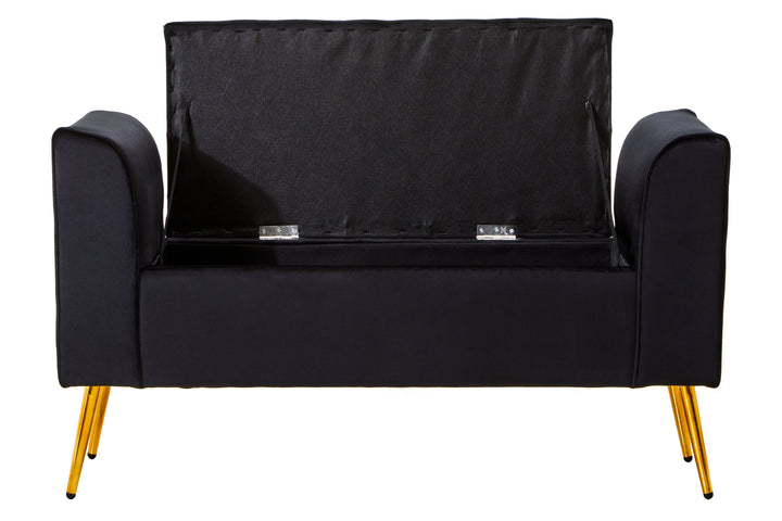 Loretta Black Velvet Storage Ottoman Bench