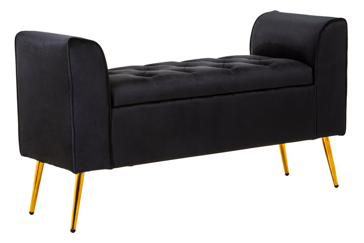 Loretta Black Velvet Storage Ottoman Bench