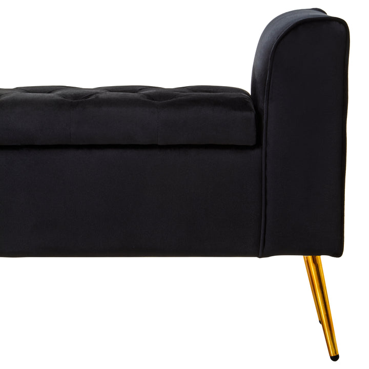 Loretta Black Velvet Storage Ottoman Bench