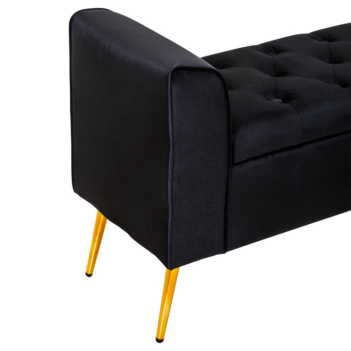 Loretta Black Velvet Storage Ottoman Bench