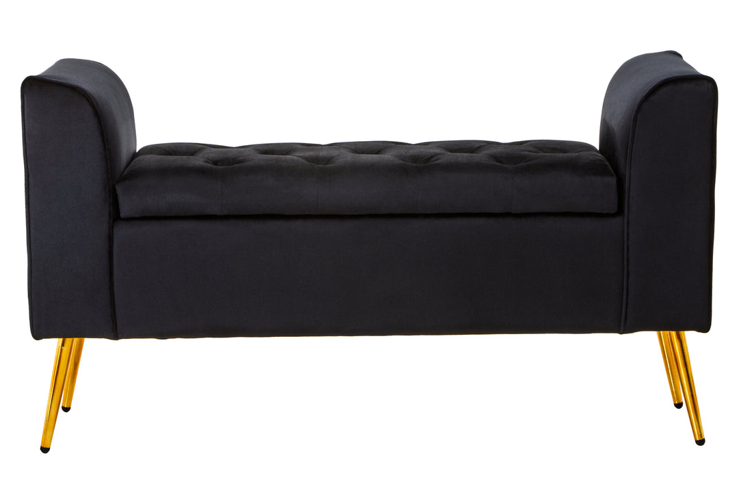 Loretta Black Velvet Storage Ottoman Bench