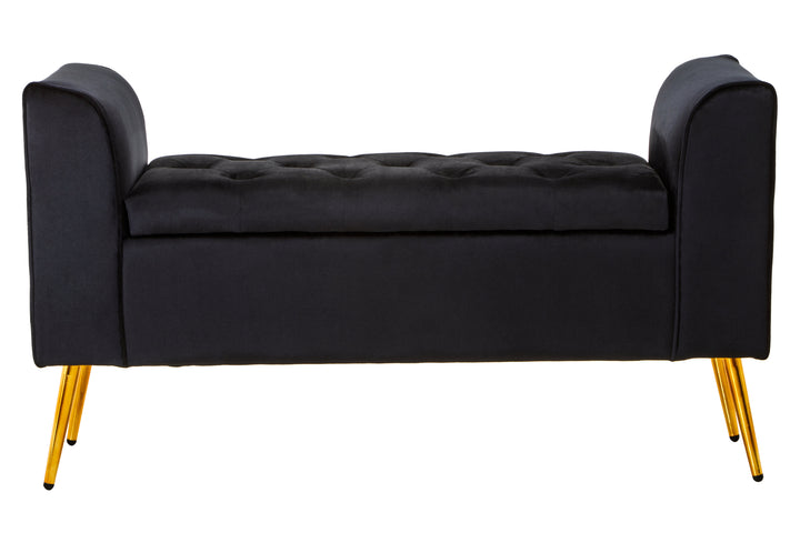 Loretta Black Velvet Storage Ottoman Bench