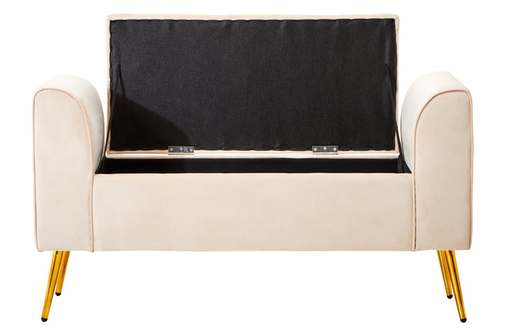 Loretta Stone Grey Velvet Storage Ottoman Bench