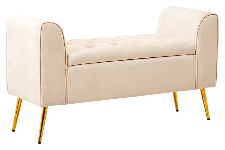 Loretta Stone Grey Velvet Storage Ottoman Bench
