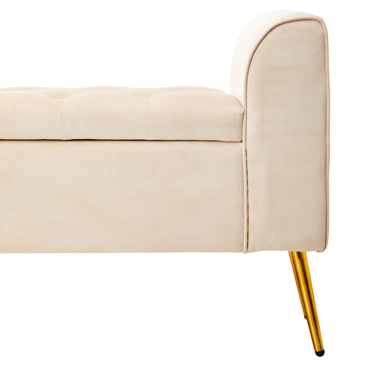 Loretta Stone Grey Velvet Storage Ottoman Bench