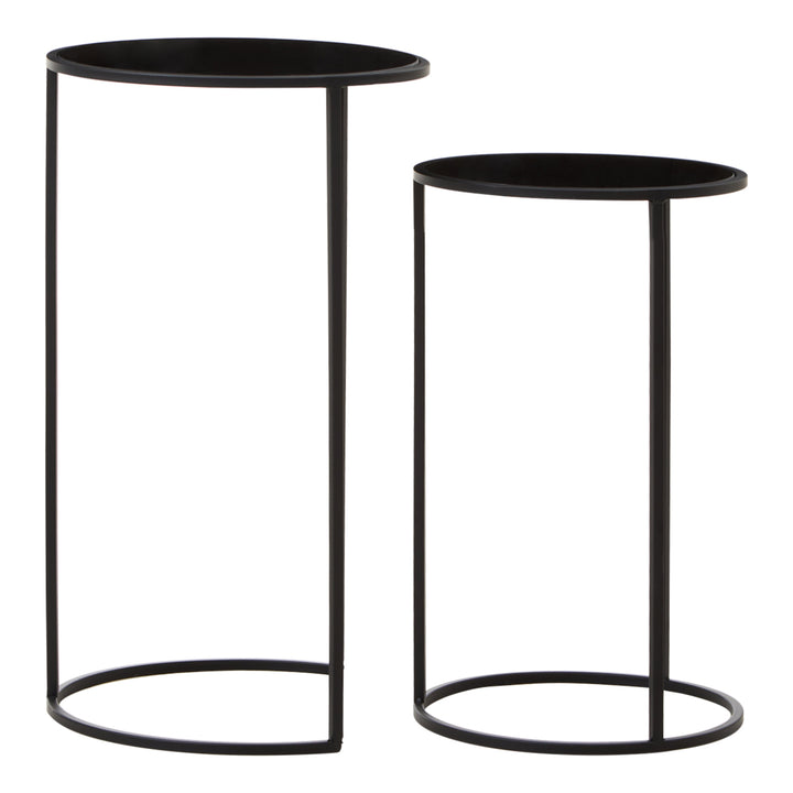 Avento Set of 2 Round Black Plant Stands