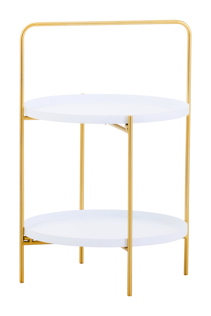 Trosa Side Table – Two Tier in White and Gold Finish