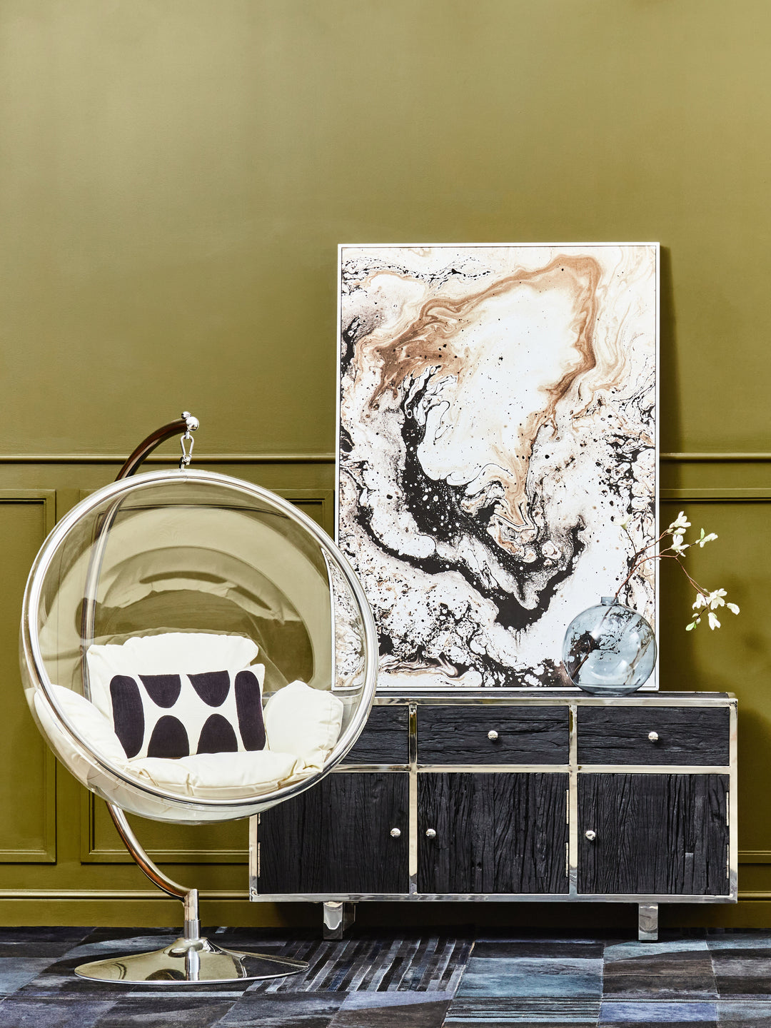 Goa Hanging Chair with Cream Cushions