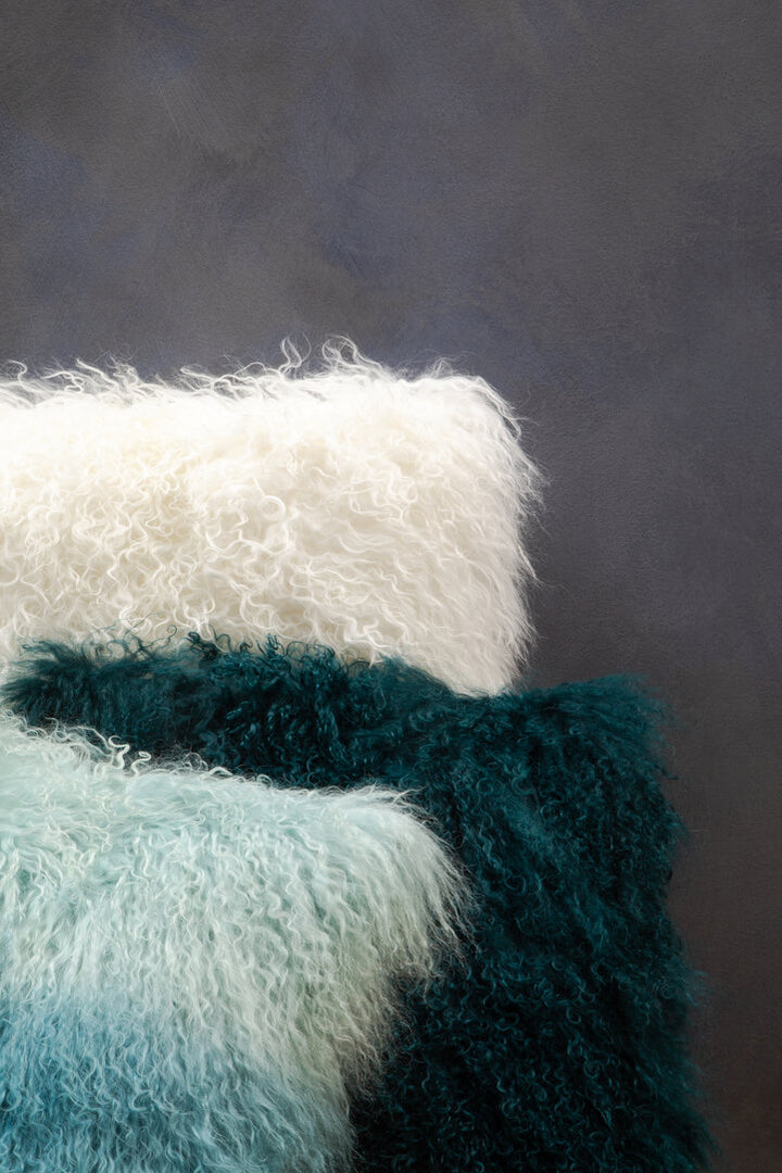 Oakridge Mongolian Lamb Fur Cushion – Teal (Small)