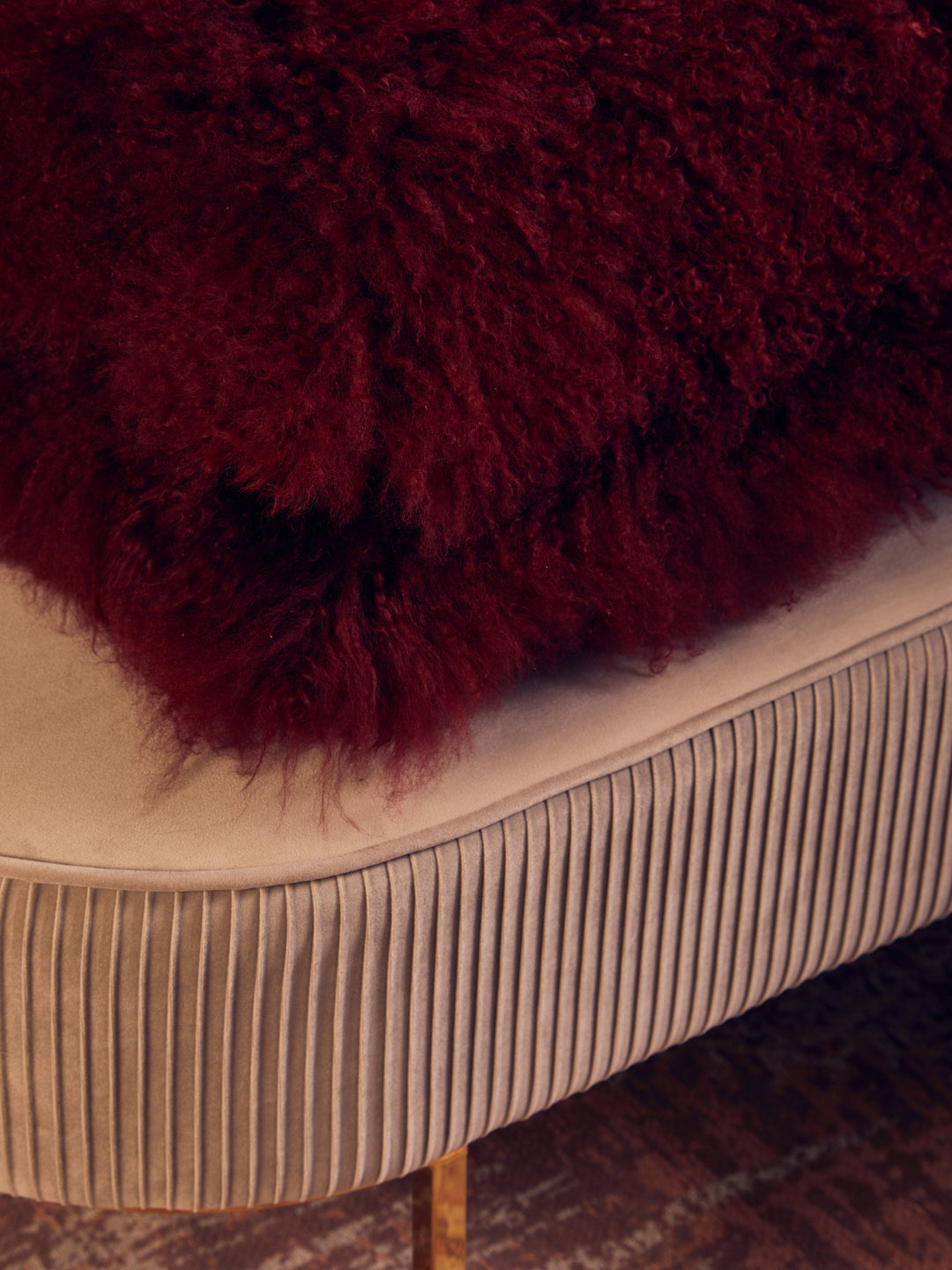 Bosie Maroon Mongolian Lamb Fur Cushion – Small