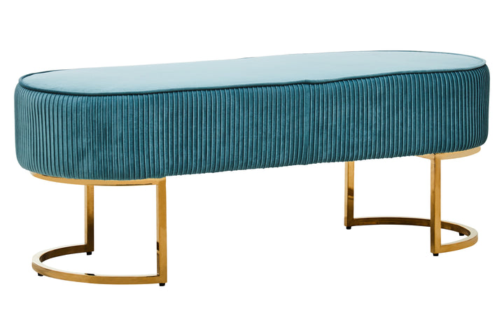 Zamora Green Velvet Ottoman Bench with Gold Legs