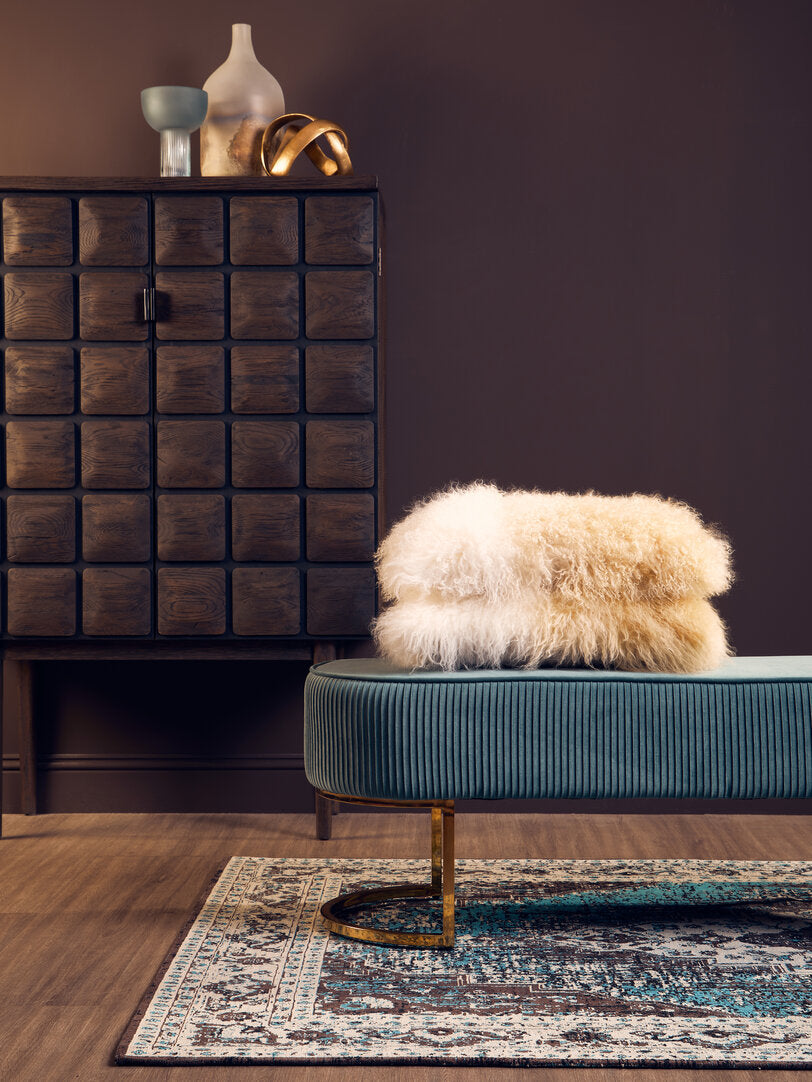 Ivory Ottoman Bench – Green Velvet with Gold Legs