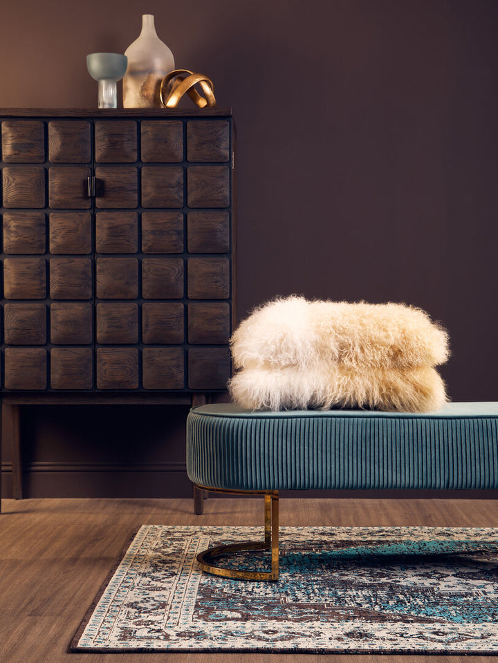Ivory Ottoman Bench – Green Velvet with Gold Legs