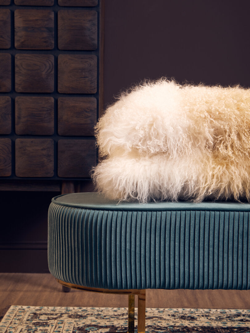 Ivory Ottoman Bench – Green Velvet with Gold Legs