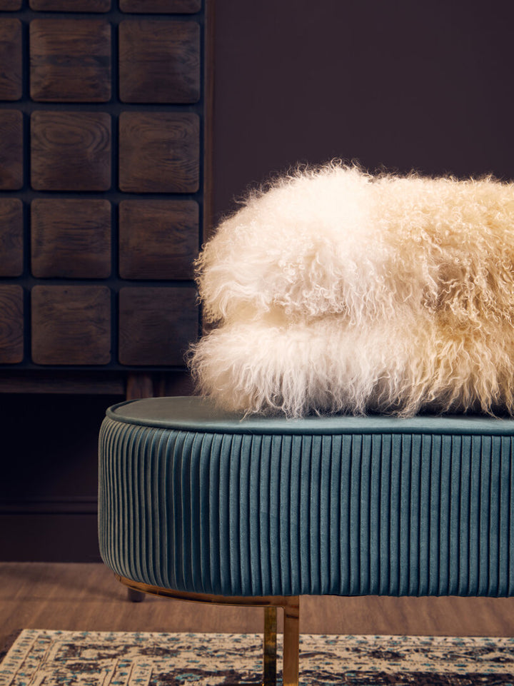 Ivory Ottoman Bench – Green Velvet with Gold Legs