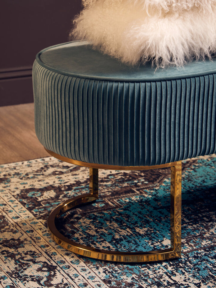 Ivory Ottoman Bench – Green Velvet with Gold Legs