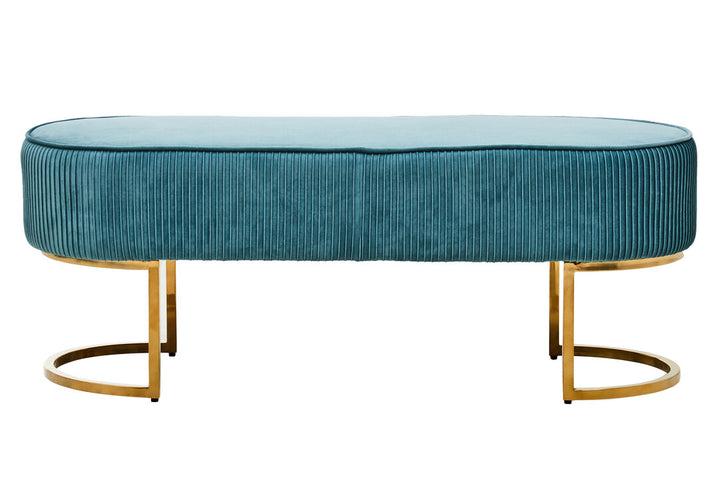 Ivory Ottoman Bench – Green Velvet with Gold Legs