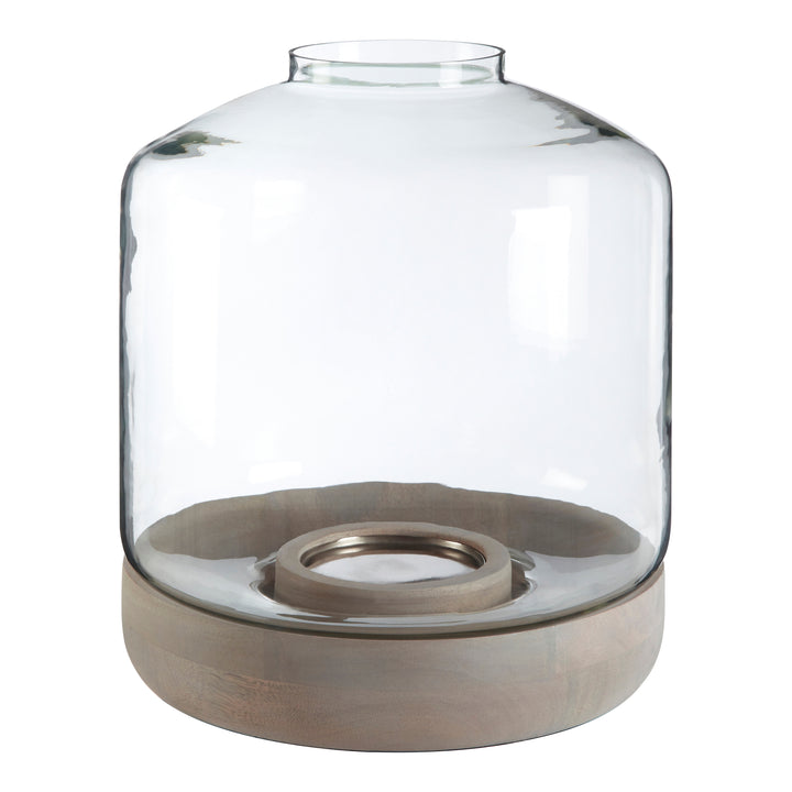 Jain Hurricane Candle Holder – Large, with Glass and Wood Detail