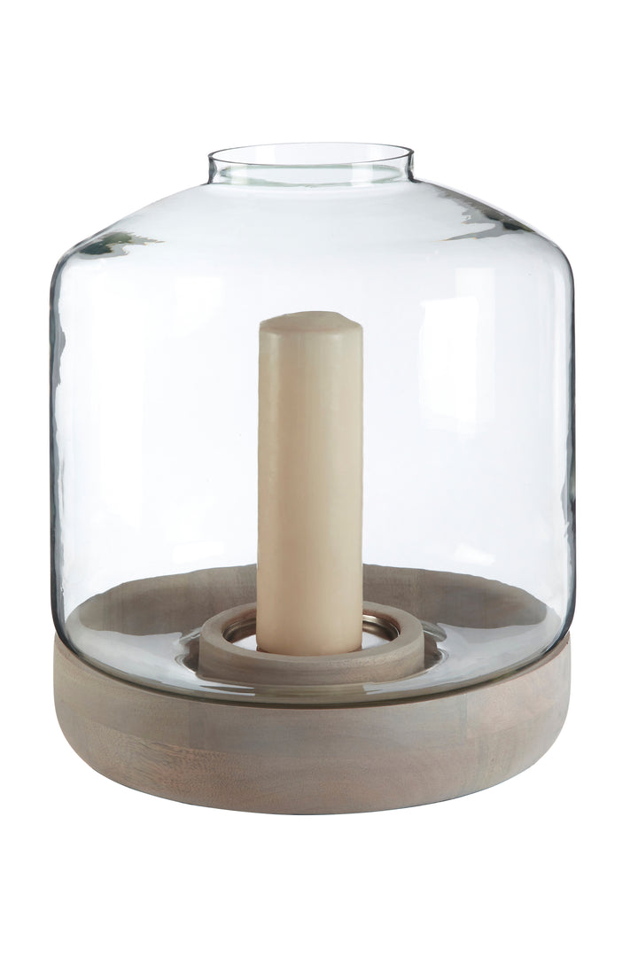 Jain Hurricane Candle Holder – Large, with Glass and Wood Detail