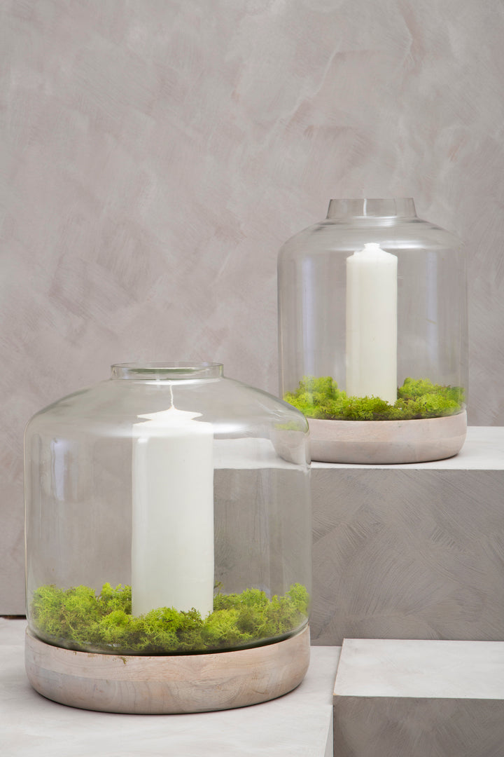 Jain Hurricane Candle Holder – Large, with Glass and Wood Detail