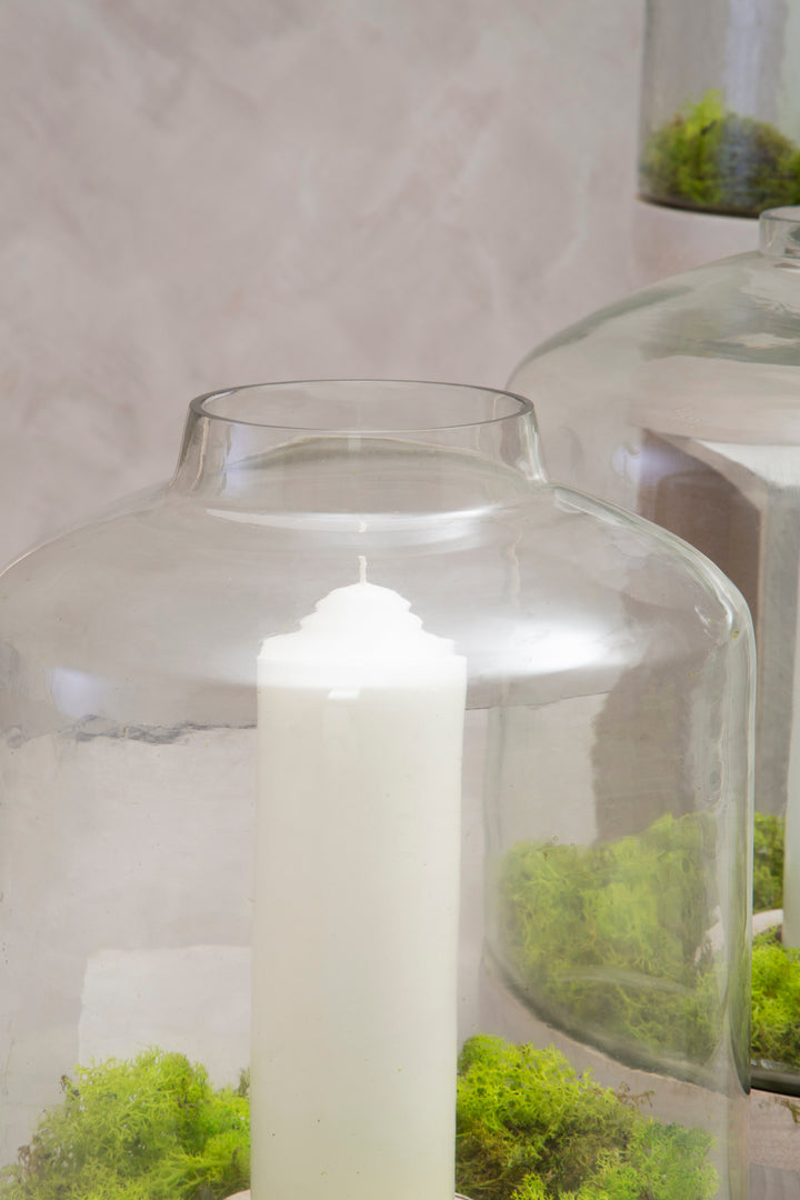 Jain Hurricane Candle Holder – Large, with Glass and Wood Detail