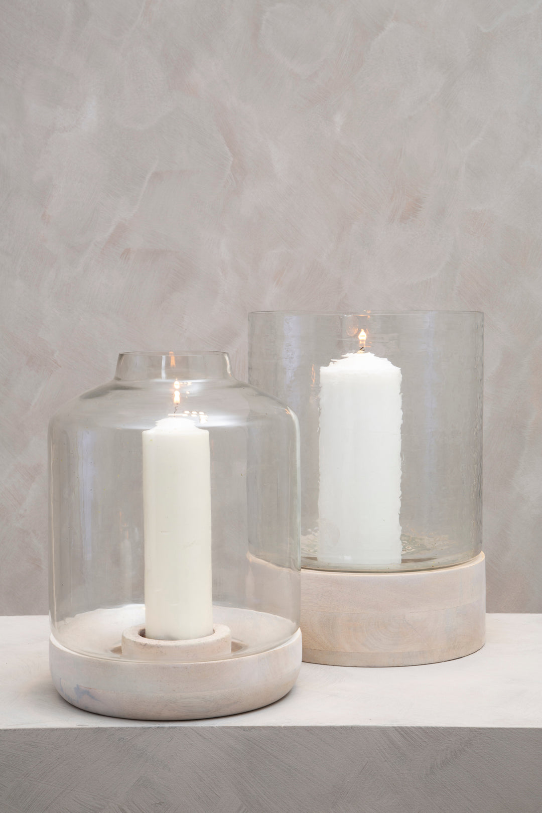 Jain Hurricane Candle Holder – Large, with Glass and Wood Detail