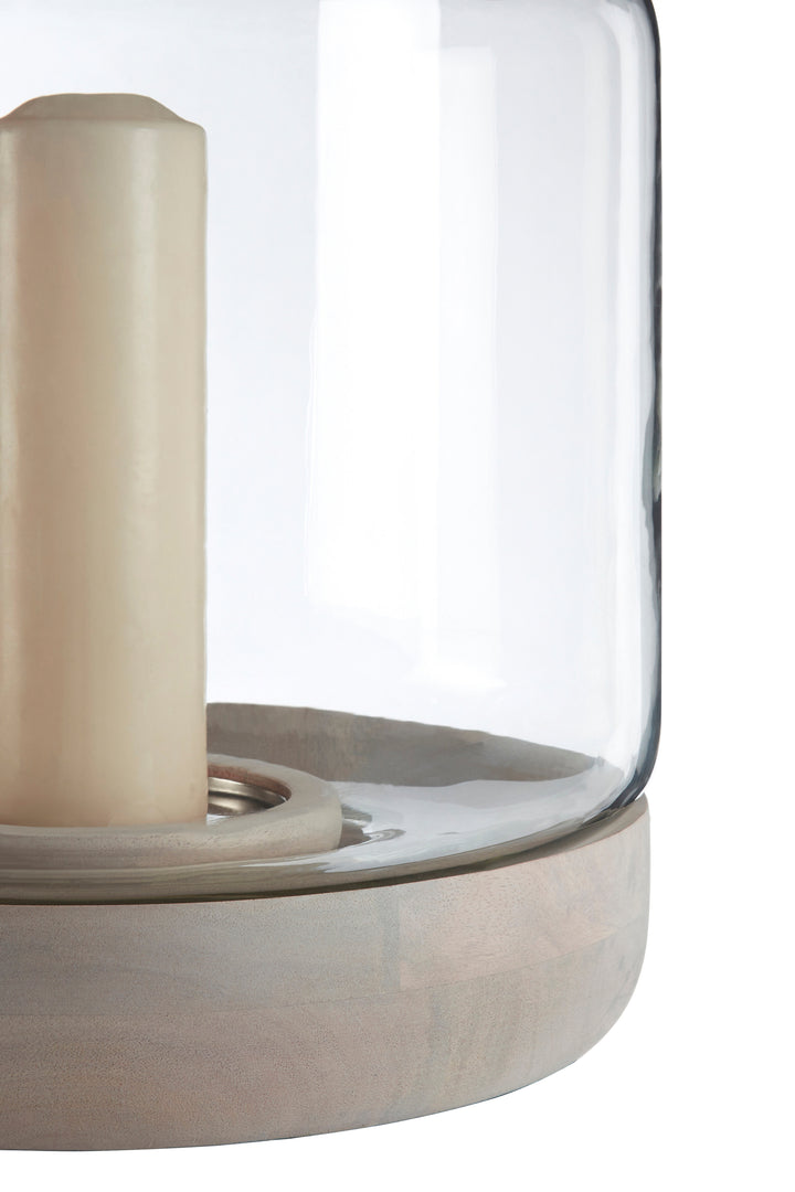 Jain Hurricane Candle Holder – Large, with Glass and Wood Detail