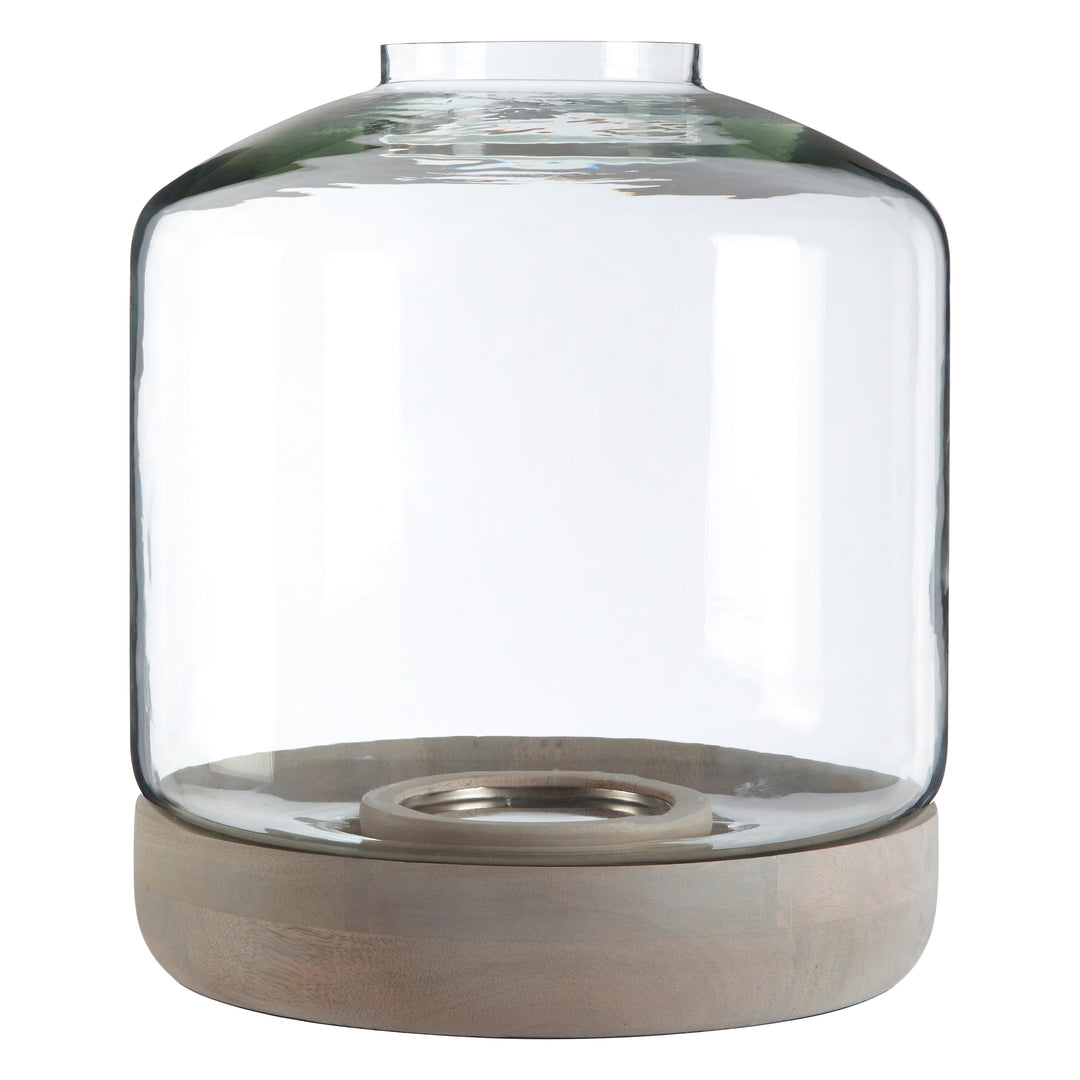 Jain Hurricane Candle Holder – Large, with Glass and Wood Detail