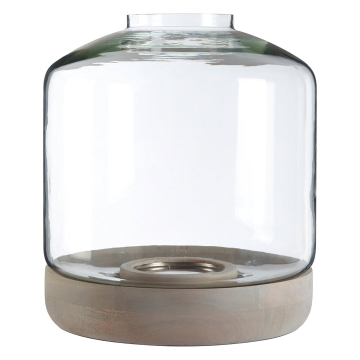 Jain Hurricane Candle Holder – Large, with Glass and Wood Detail