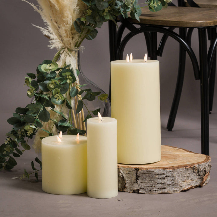 A Flameless Classic: Natural Glow 3x8 Cream Wax LED Candle