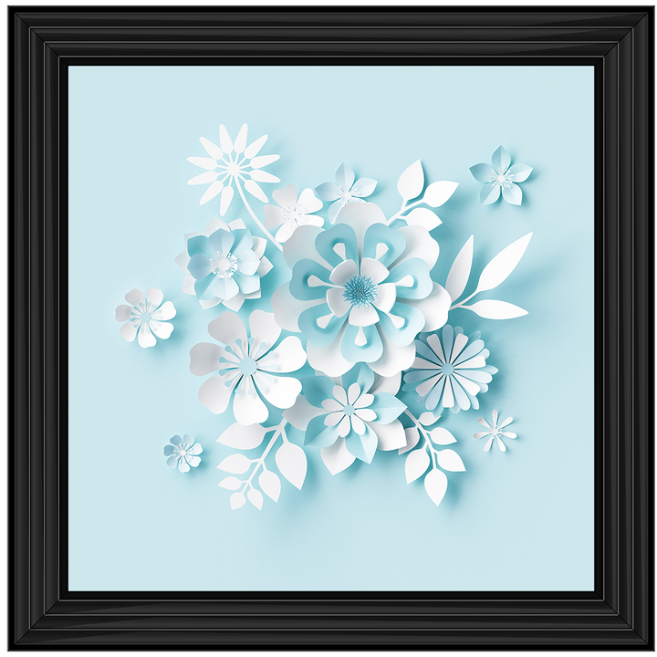 FL008 3D white paper flowers on blue background