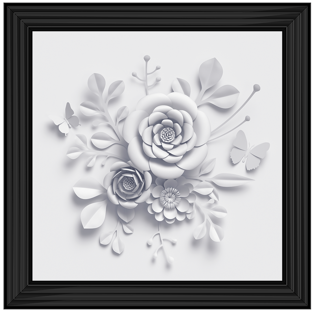 FL009 3D white paper flowers on white background