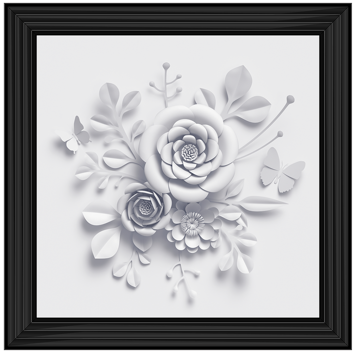 FL009 3D white paper flowers on white background